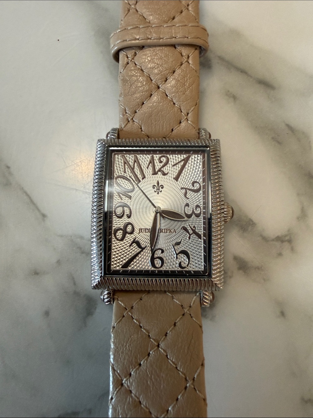 Judith Ripka stainless steel watch with leather band